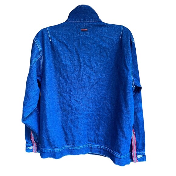 Vtg Y2K 90s Fubu Collection Denim Trucker Jacket Wax flap pocket accent Size Y/L - Picture 4 of 10